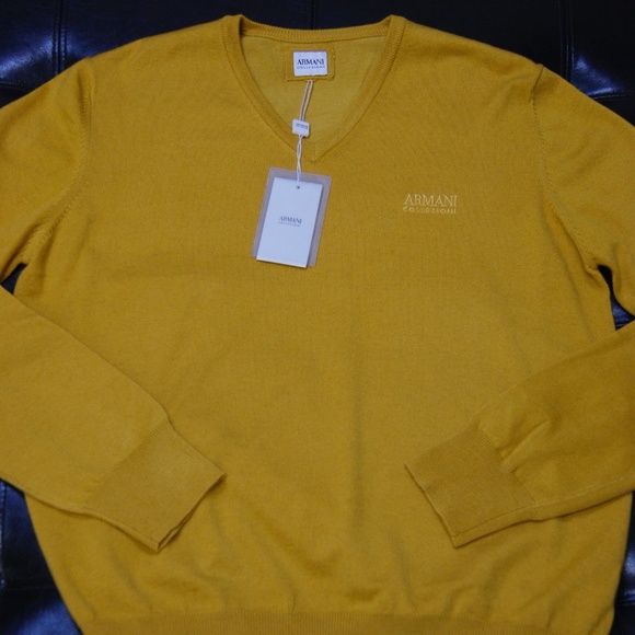 Armani Collezioni Yellow Wool V Neck Sweater